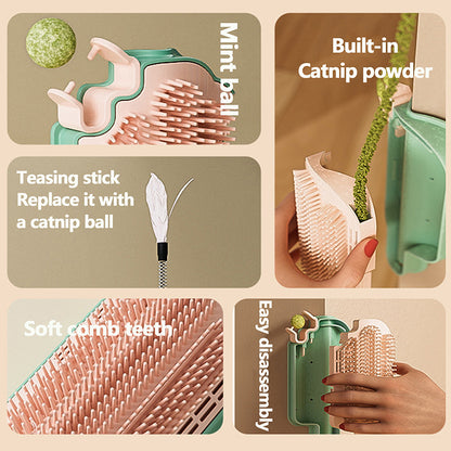 Ice Cream Shape Cat Self Groomer with Catnip Ball & Feather – Pet Itching Scratcher, Massage & Play Toy for Cats & Small Pets