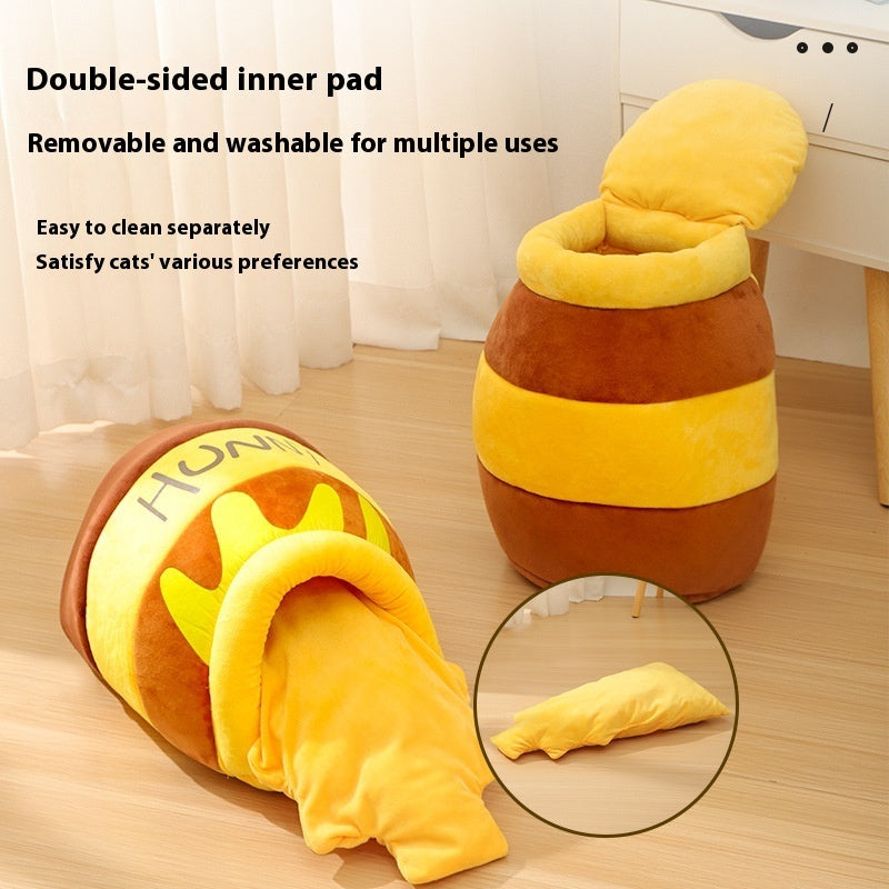 Honey Pot Cat Bed Warm Pet House – Cozy Plush Cat Nest for Kittens & Small Pets