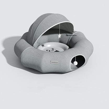 Cat Tunnel Bed Donut Tunnel for Indoor Cats, Foldable Cat Tunnel Nest with Cushion, Removable & Washable Cat Hideout Play Tube, Collapsible Pet Tunnel House for Kittens & Fat Cats