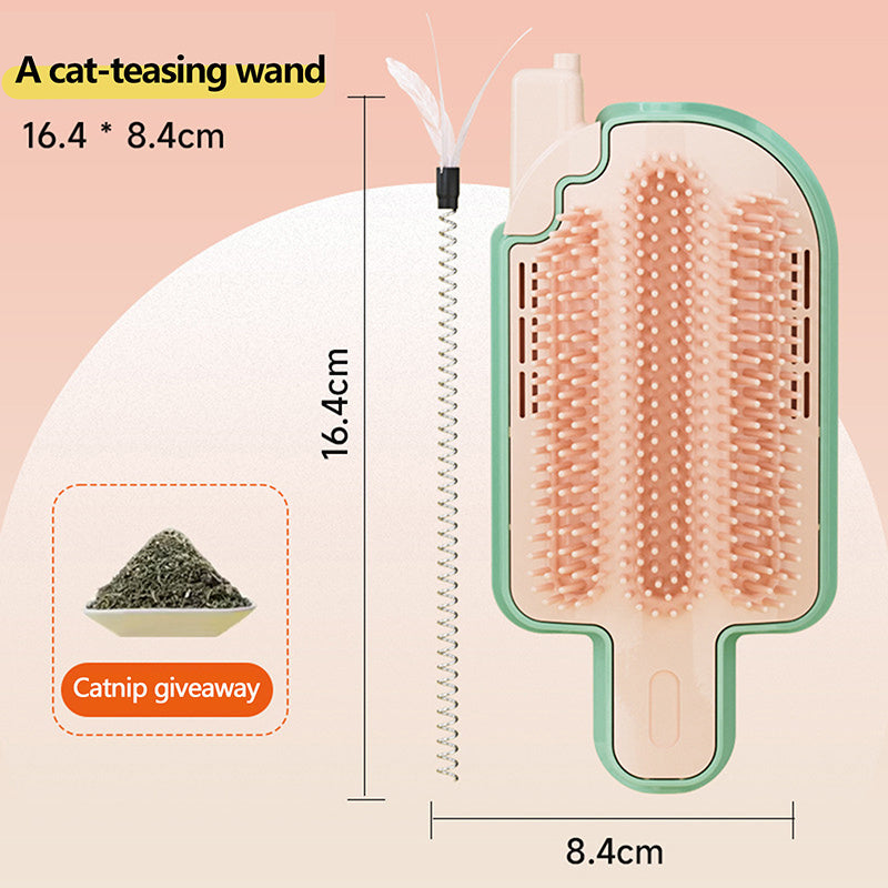 Ice Cream Shape Cat Self Groomer with Catnip Ball & Feather – Pet Itching Scratcher, Massage & Play Toy for Cats & Small Pets