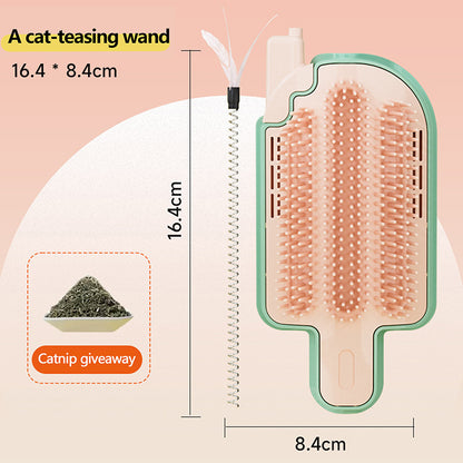Ice Cream Shape Cat Self Groomer with Catnip Ball & Feather – Pet Itching Scratcher, Massage & Play Toy for Cats & Small Pets