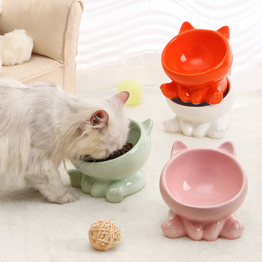 Elevated Ceramic Pet Bowl for Cats and Small Dogs – Anti-Vomit Tilted Design, Non-Slip Base