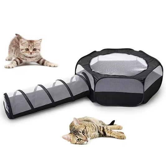 Foldable Cat Tunnel Tent – Removable 2-in-1 Cat Play Tunnel & Bed, Hair-Free, Space-Saving Design