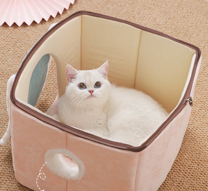Removable Washable Cat House Bed – Enclosed Cat Villa with Reversible Cushion for Indoor Cats