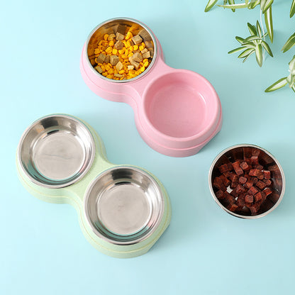 Double Pet Bowls Stainless Steel Dog & Cat Feeder – Food and Water Dish for Puppies, Small Dogs, and Cats