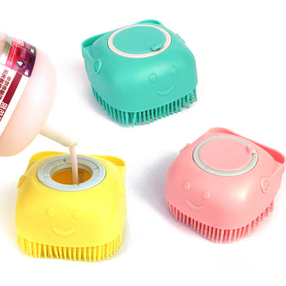 Silicone Dog Bath Brush with Shampoo Dispenser – Pet Grooming Massage Brush for Dogs & Cats, Soft Bath Scrubber Cleaning Tool
