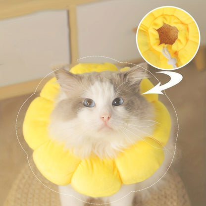 Cute Sunflower Pet Recovery Collar – Soft Cotton Adjustable E-Collar for Cats & Small Dogs, Post-Surgery Wound Healing Cone