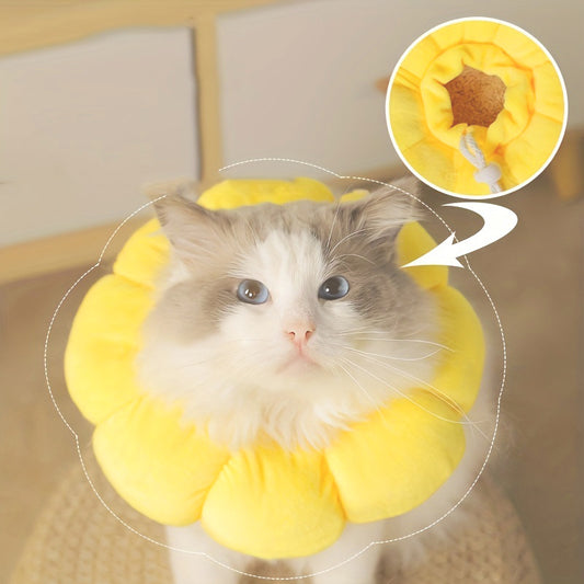 Cute Sunflower Pet Recovery Collar – Soft Cotton Adjustable E-Collar for Cats & Small Dogs, Post-Surgery Wound Healing Cone