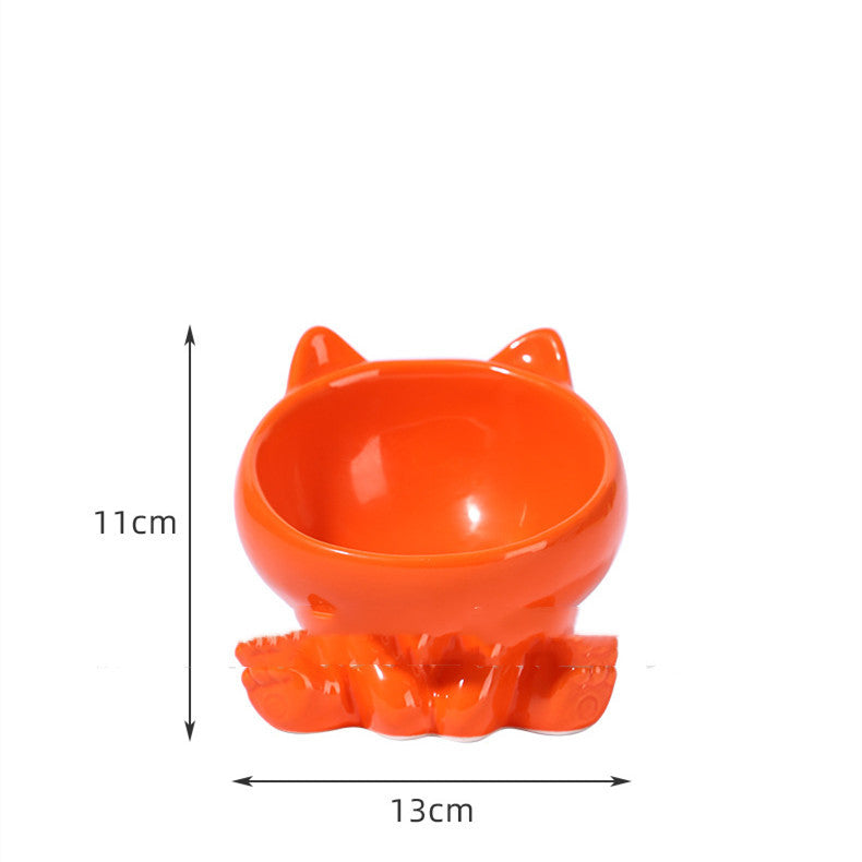 Elevated Ceramic Pet Bowl for Cats and Small Dogs – Anti-Vomit Tilted Design, Non-Slip Base
