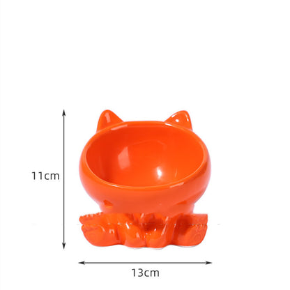 Elevated Ceramic Pet Bowl for Cats and Small Dogs – Anti-Vomit Tilted Design, Non-Slip Base