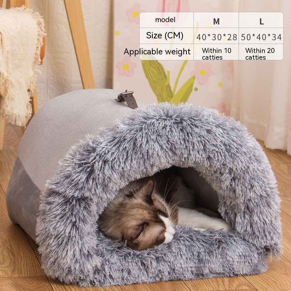 New Splice Portable Pet Nest – Warm Dog and Cat Bed for Autumn and Winter, Moisture-Proof Long Fur Plush Kennel, Semi-Enclosed Soft House for Small and Medium Pets
