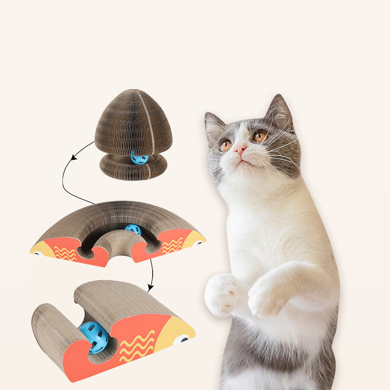 Foldable Cat Scratch Board with Bell, Magic Corrugated Cardboard Cat Toy & Claw Grinding Frame
