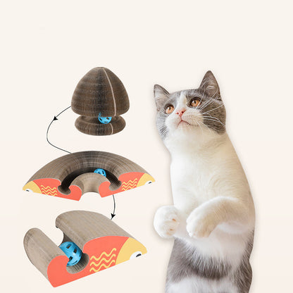 Foldable Cat Scratch Board with Bell, Magic Corrugated Cardboard Cat Toy & Claw Grinding Frame