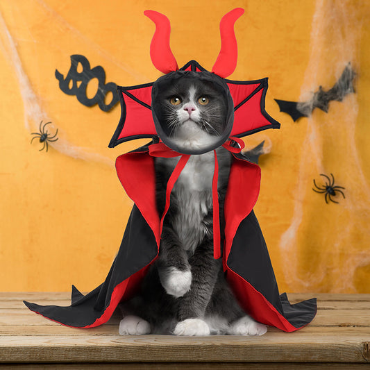 Halloween Pet Vampire Cloak and Hat Costume – Black Polyester Cosplay Outfit for Cats & Small Dogs