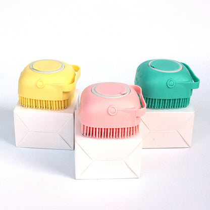 Silicone Dog Bath Brush with Shampoo Dispenser – Pet Grooming Massage Brush for Dogs & Cats, Soft Bath Scrubber Cleaning Tool